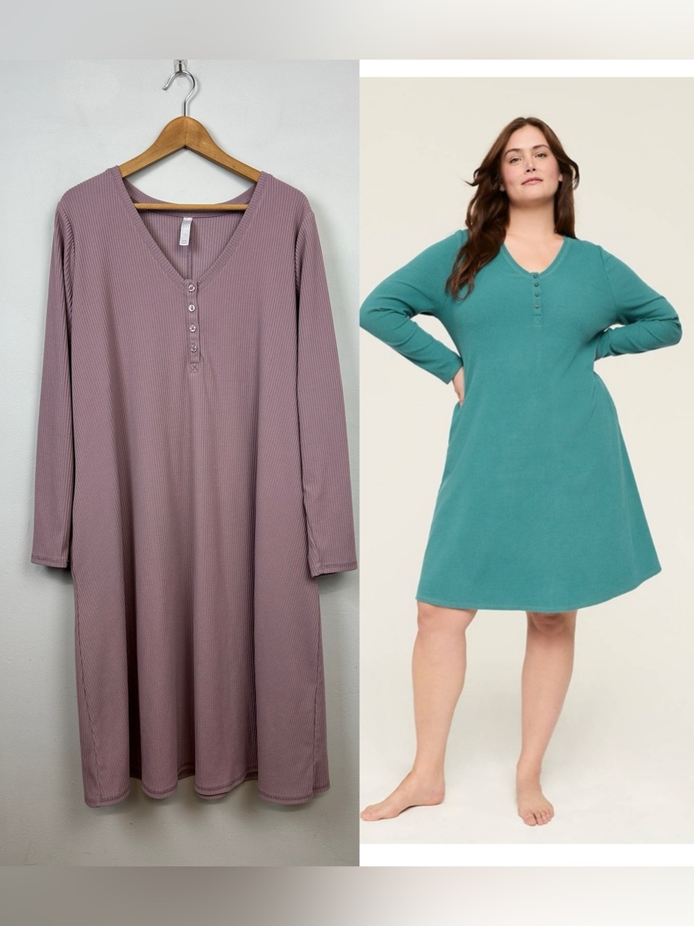 Cacique Sleep Brushed Rib Henley Sweat shirt Night Gown Lounge Dress Sz 18/20 2X
